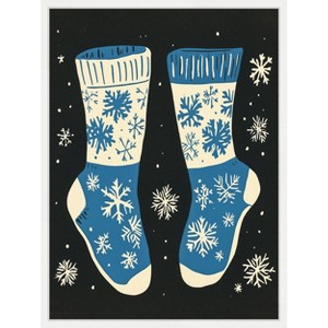 Amanti Art Vintage Socks Knittwear Blue On Black by Pictufy Studio Canvas Wall Art Print Framed - 1 of 4