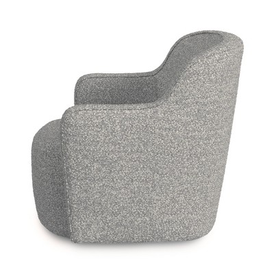 White and Gray Boucle Barrel Swivel Accent Chair