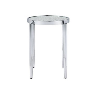 Round glass top with chrome legs close-up