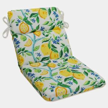 18.5" x 15.5" Outdoor/Indoor Rounded Chair Pad Lemon Tree Yellow - Pillow Perfect