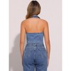 Allegra K Women's Zipper Up Collared Sleeveless Jean Halter Denim Top - 3 of 4