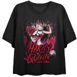 Harley Quinn Heart & Thorns Art Crew Neck Short Sleeve Women's Black Crop T-shirt