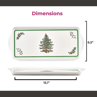 Festive Green-Banded Christmas Tree Melamine Sandwich Tray - 15.1 x 6.5 Inches