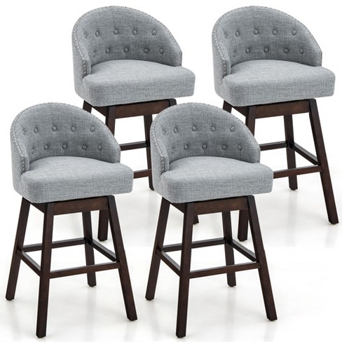 Costway Set Of 4 Nailhead Saddle Bar Stools 24'' Height W/ Fabric Seat &  Wood Legs Beige\gray : Target