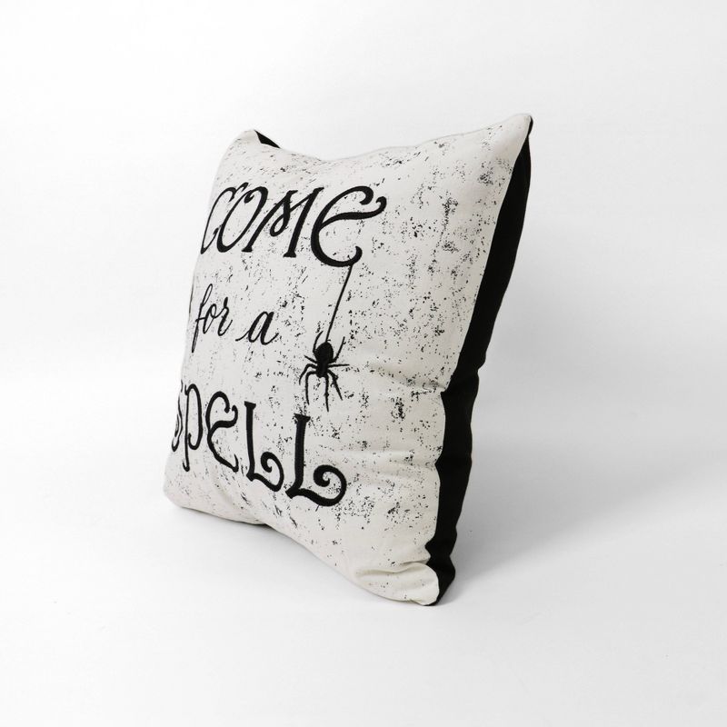 18&#34;x18&#34; &#39;Come For A Spell&#39; Halloween Square Throw Pillow White/Black - Lush D&#233;cor, 4 of 6