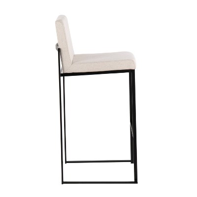 Set of 2 Black Steel and Beige Fabric High Back Barstools