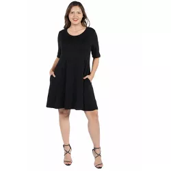 Knee Length Plus Size Pocket T Shirt Dress-Black-3X