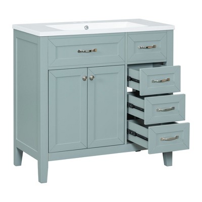 NicBex 35.9" Bathroom Storage Cabinet with Sink, Bathroom Vanity, 3 Drawers and 1 Spacious Cabinet for Bathroom, Green