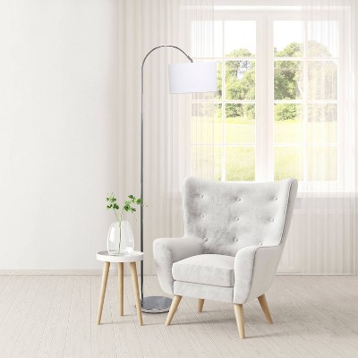Elegant 66" Arched Brushed Nickel Floor Lamp with White Fabric Shade