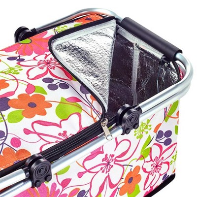 Floral Insulated Picnic Basket with Aluminum Handles