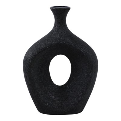 Sagebrook Home Ceramic Oval Vase - Contemporary Glam Abstract Cut-Out Vase Beaded