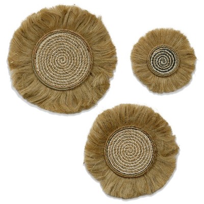 Set of 3 Aladdin Natural Spirals, Reed and Jute Round Unframed Wall Canvases - StyleCraft