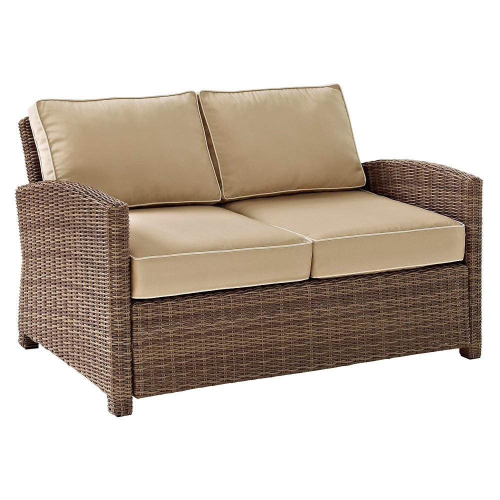 Photos - Sofa Crosley Bradenton Outdoor Wicker Loveseat with Sand Cushions: Steel Frame, UV-Resistant Weathered Brown/Sand 