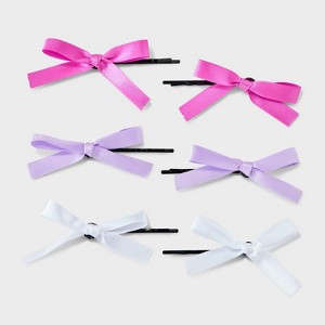 Girls' 6pk Satin Ribbon Bow Bobby Pin Set - art class™ Pink/Cream: Fashion Hair Accessories, All Hair Types - 1 of 3