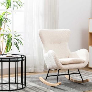 CAVINAS Teddy Fabric Glider Rocking Chair with High Backrest and Armrests,Upholstered Rocking Chairs,Nursery Accent Chair for Bedroom - 1 of 4