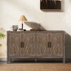 TIRAMISUBEST 60 inches Modern Farmhouse Accent Cabinet with 4 Doors and Adjustable Shelf Wood Sideboard Buffet Cabinet Console Table Cre... - 1 of 4