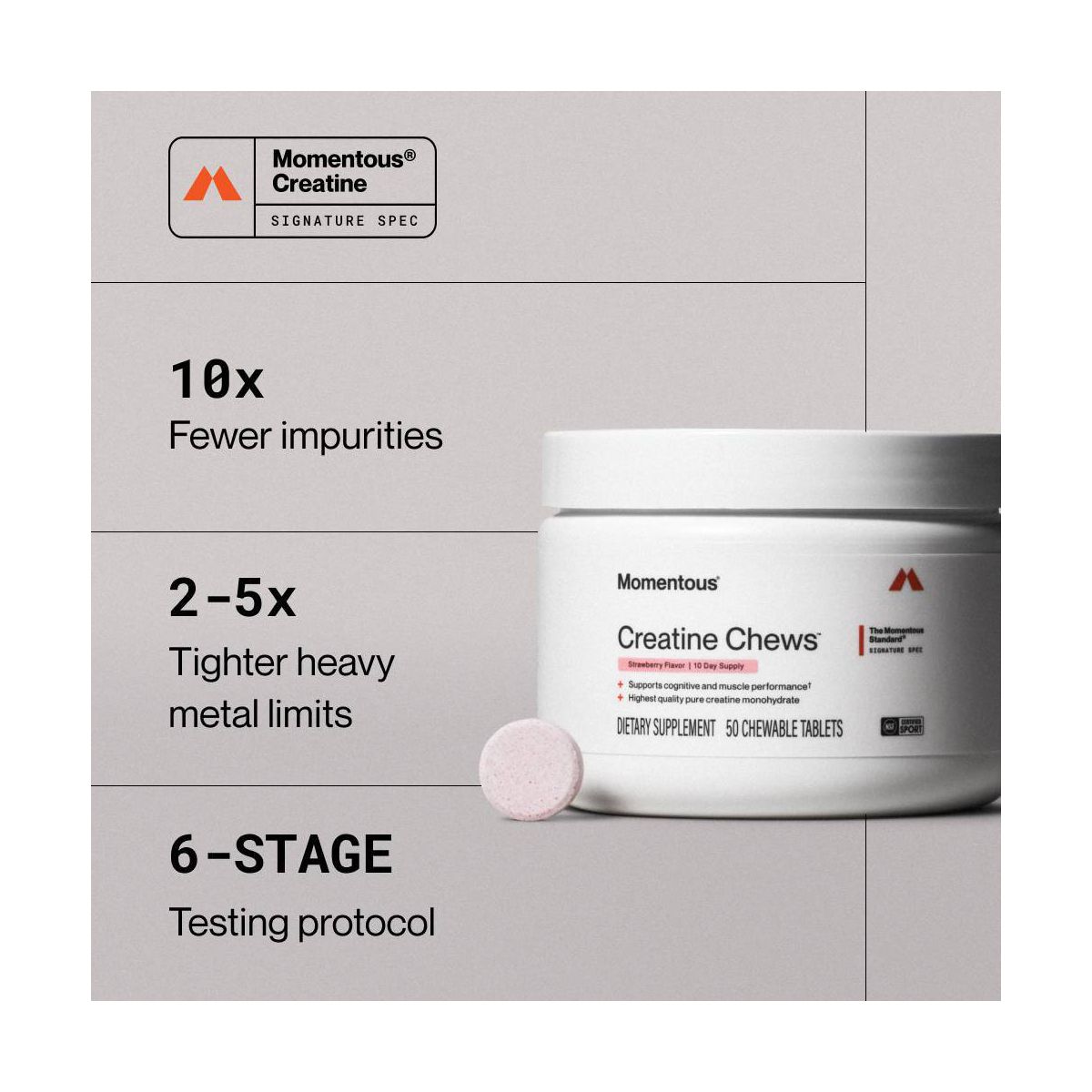 Momentous Creatine Chewables - Strawberry - 10 Servings - thumbnail 5