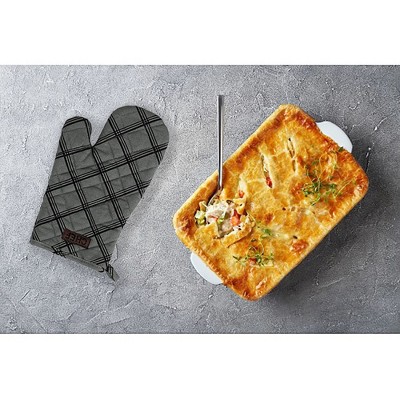 Anthracite Gray Cotton Oven Mitt with Plaid Design