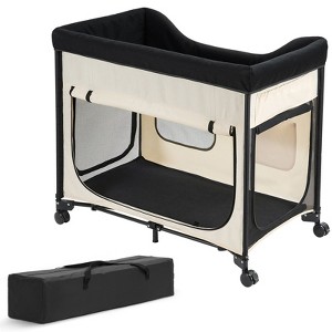 VEVOR Elevated Lounge Pet Bed, Foldable Bunk Dog Bed with 600D Oxford Cloth and Dutch Velvet, Portable Raised Cot with Wheels, XL, Beige - 1 of 4