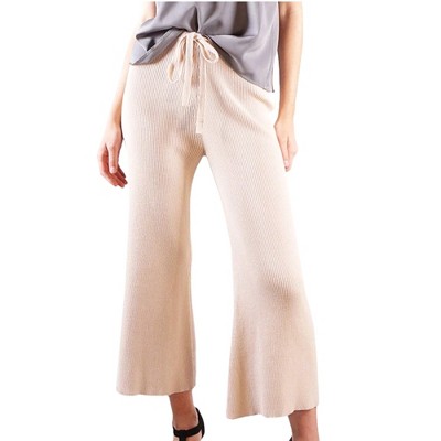Anna-Kaci Women's Cropped Wide Leg Pants With Drawstring Waist-Tie
