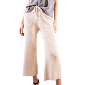 Anna-Kaci Women's Cropped Wide Leg Pants With Drawstring Waist-Tie - 1 of 4