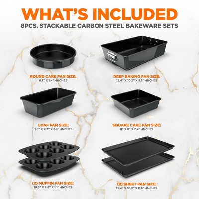 NutriChef 8-Piece Black Nonstick Carbon Steel Bakeware Set