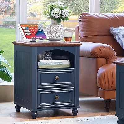 Gericco 18" Farmhouse Night Stand, Wood Nightstand, Bedside End Table with Shelf Storage, Bed Side Tables Cabinet Dresser for Bedroom
