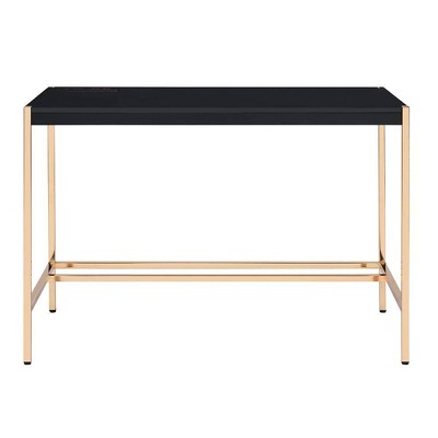 Sleek 45" Black Wood Writing Desk with USB Port and Filing Cabinet