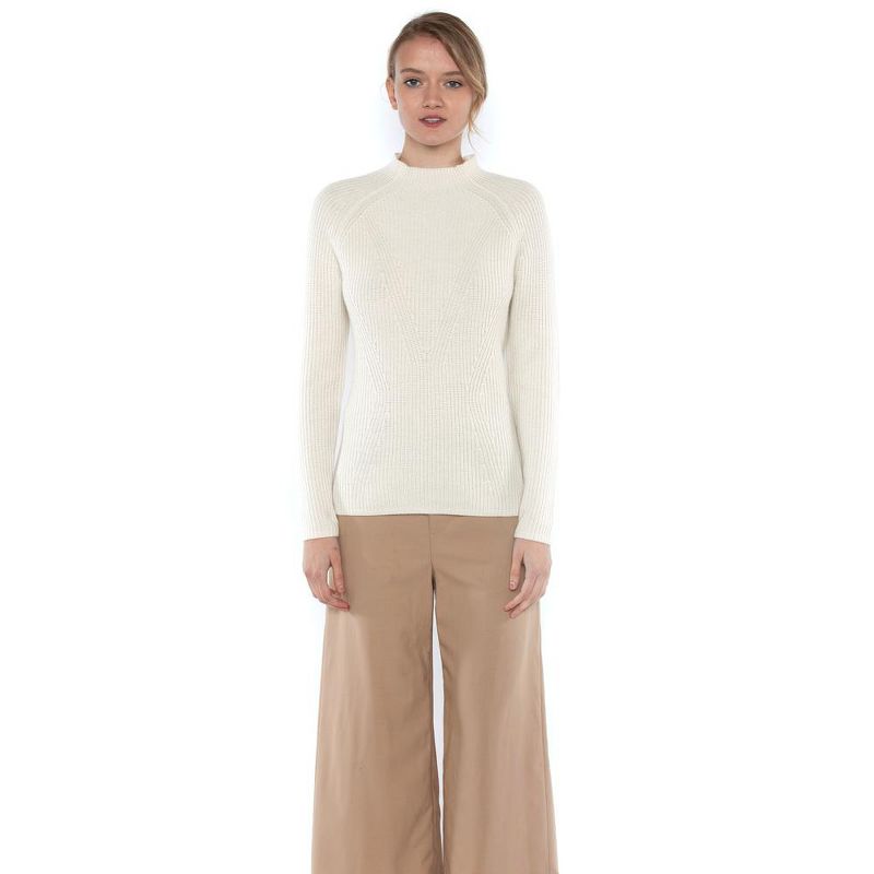 JENNIE LIU Women's 100% Pure Cashmere Long Sleeve Chuncky Rib Funnel Neck Sweater, 1 of 4