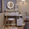 WhizMax Round Mirror Bedside Cabinet Vanity Table + Cushioned Stool, 17" diameter LED Mirror, Touch Control, 3-color, Brightness adjustable - 2 of 4