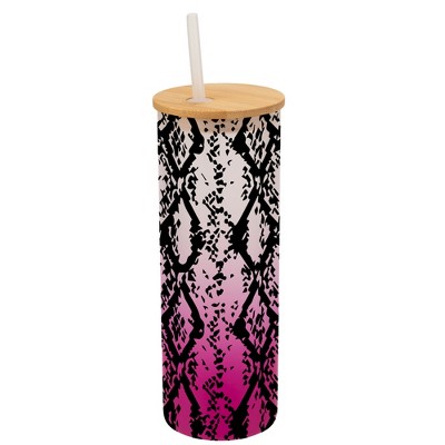 Elanze Designs Snakeskin Animal Print Wrap-Around Design 25 Ounce Frosted Gradient Glass On-The-Go Coffee Travel Skinny Tumbler Mug Cup, Bamboo Lid