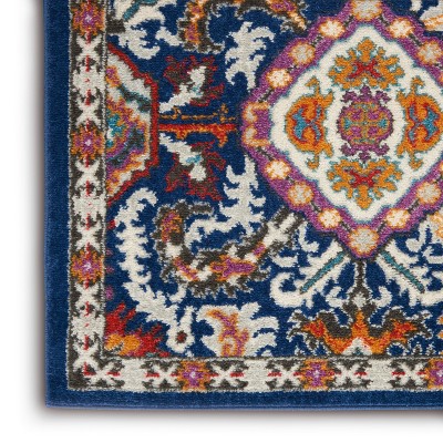 Hand-Knotted Denim Floral Synthetic 4' x 6' Easy-Care Rug