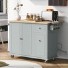53.9" Kitchen Island with Drop Leaf, Kitchen Island Cart with Internal Storage Shelves and 3-Tier Pull-Out Cabinet Organizer - ModernLuxe - 4 of 4