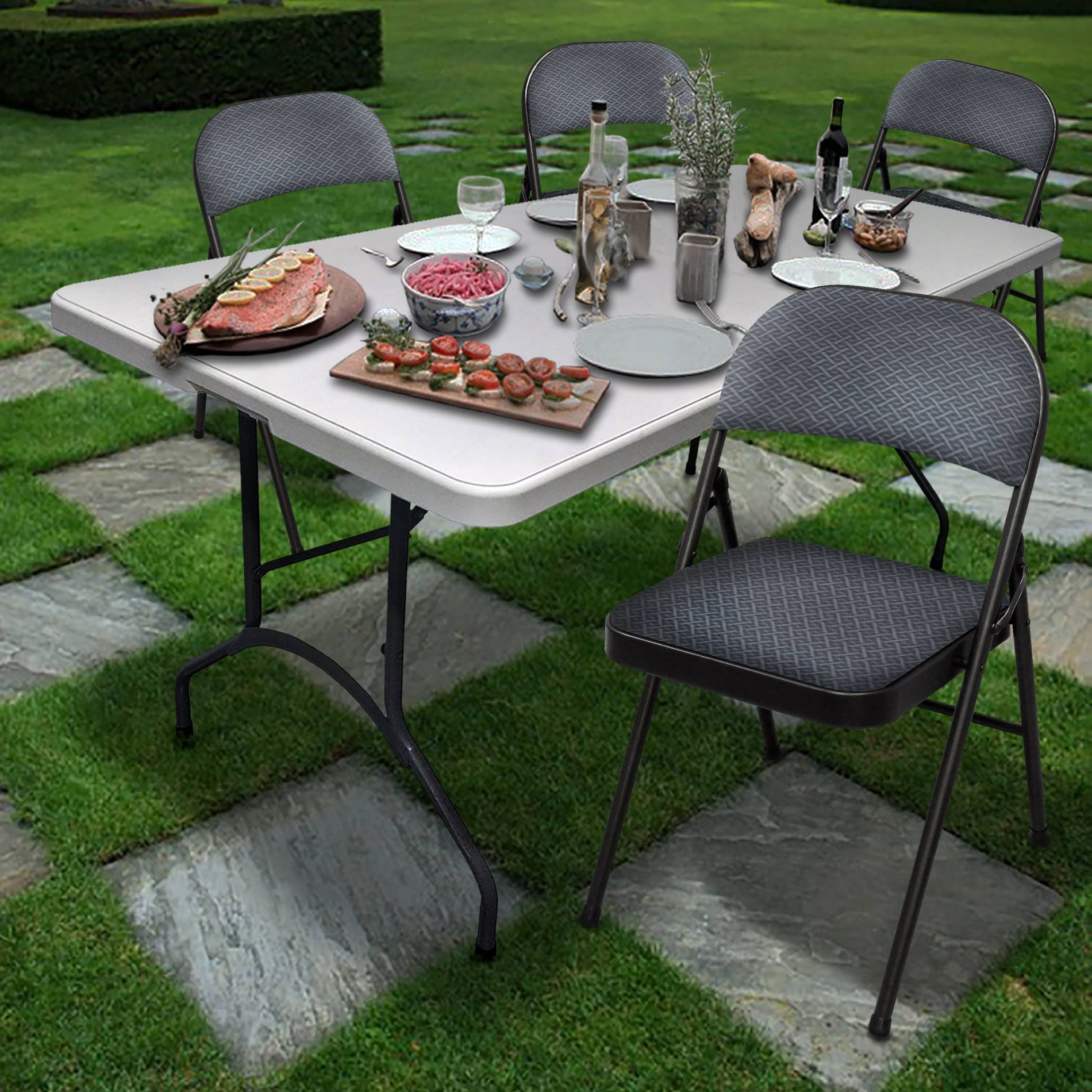Peakform 4pk Fabric Padded Folding Chair Gray: Metal Frame, Polypropylene, No Assembly, Spot Clean