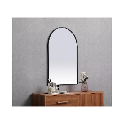 Black Metal Arch Wall Mirror with Vertical Mount