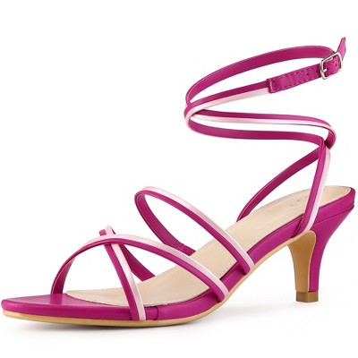 Perphy Women's Strappy Open-Toe Contrasting Color Kitten Heels Sandals