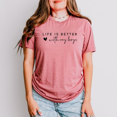 Simply Sage Market Life Is Better With My Boys Heart Short Sleeve Tee - XL - Mauve