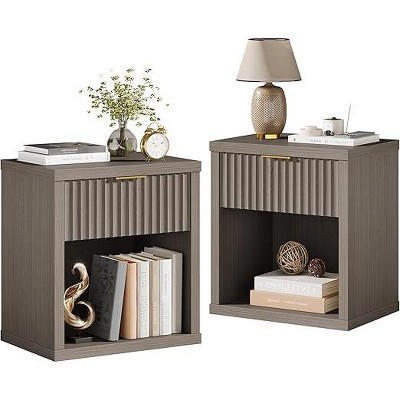 Gericco 15" Fluted Night Stand: Modern Minimalist Large Nightstands with Drawer Storage, Mid Century Wood Bedside Table End Table