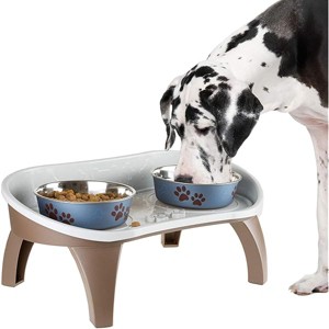 Dog Bowl Stand - 8.5-Inch-Tall Feeding Tray for Dogs and Cats - Dog Bowl Stands for Large Dogs with Splash Guard and Non-Skid Feet by Petmaker (Brown) - 1 of 1