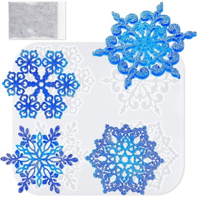 JDICTION 4 Pcs Snowflake Molds with Edges - Epoxy Resin/Silicone/Plaster Craft Molds for Coaster, Jewelry Dish, Aroma Stone, Baking