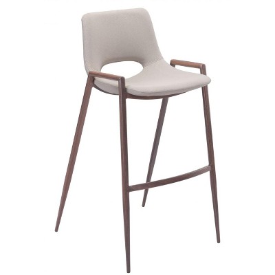 Zuo Modern Desi Barstool Set Of 2, 39" High Beige Faux Leather Seat With Walnut Finish Steel Frame