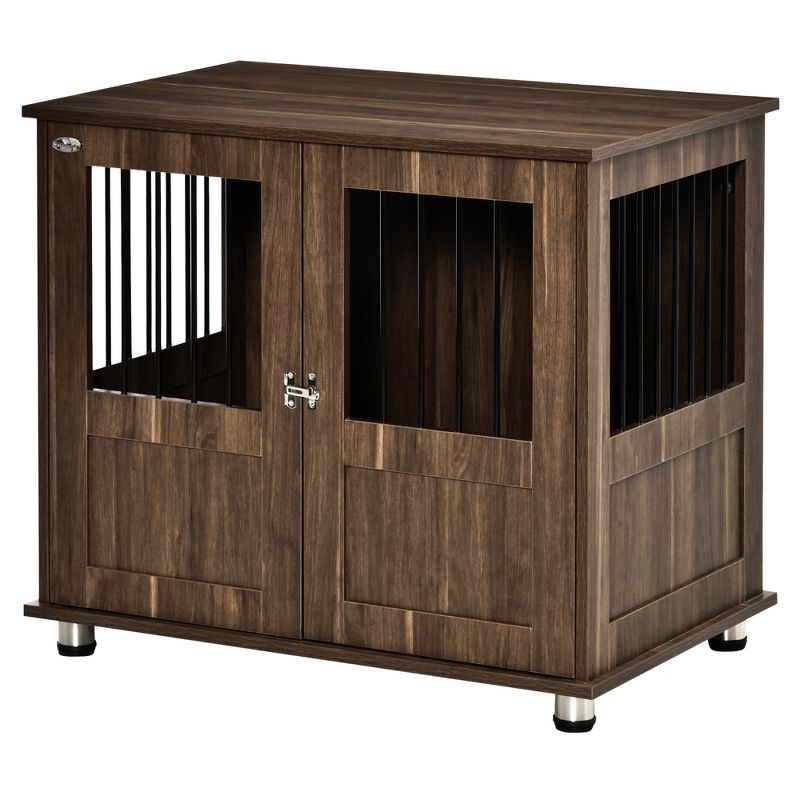 PawHut Dog Crate Furniture, Wooden End Table Furniture with Cushion & Lockable Magnetic Doors, Small Size Pet Kennel Indoor Animal Cage, 4 of 7