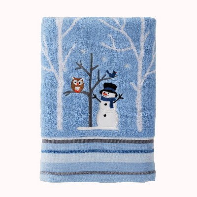 Winter Snowman Towel, Blue and White Towel, Winter Tea Towel