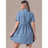 INSPIRE CHIC Women's Denim Short Sleeve Button Down Turndown Collar Babydoll Mini Shirt Dresses - 4 of 4