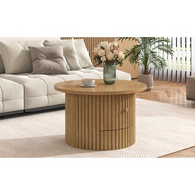 NicBex 30.5" Minimalist Accent Coffee Table for Living Room,Rustic Round Center Table Farmhouse End Table with 1 Drawer&Fluted Base,220lbs Max