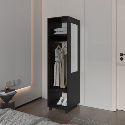 63" H Wardrobe in Melamine with Mirror and Open Storage