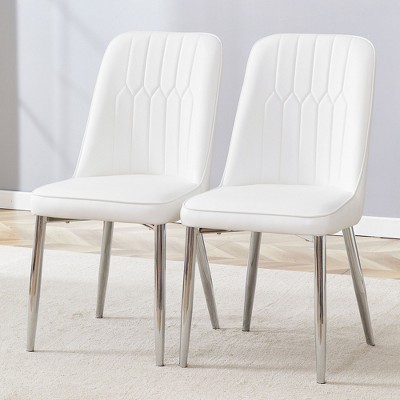 Sapphtopaz Modern PU Leather Dining Chairs, Side Chairs Kitchen Chairs with Backrest & Metal Legs for Dining Room, Kitchen