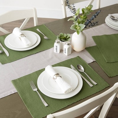 Sage Green Ribbed Cotton Kitchen Placemats, Set of 6, 19" x 13"
