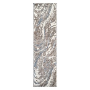 World Rug Gallery Marble Swirl Shag Rug – Blue – Medium Pile – Great for Living Room, Bedroom, or Entryway - BLUE 2'3"x12' - 1 of 4