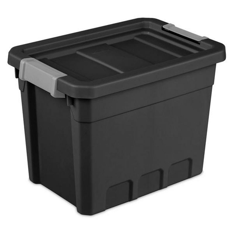 Sterilite 7.5 Gallon Stackable Rugged Industrial Storage Tote Containers with Gray Latching Clip Lids for Garage, Attic, or Worksite, Black, 2 of 7